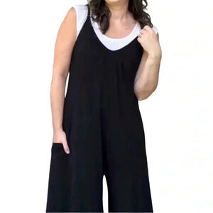 Agnes & Dora Black Velvet Gathered V Neck Jumpsuit Black